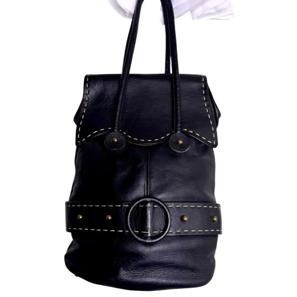 Elegant Black Bucket Faux Leather Tote Bag
